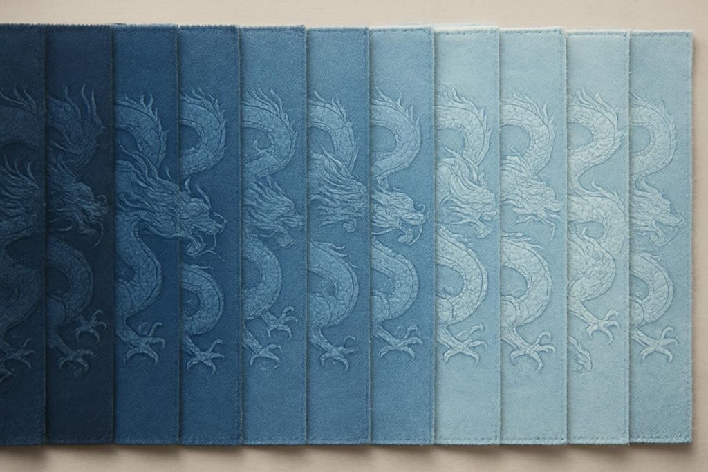 Découvrez 10 teintes uniques de denim à motif dragon avec leurs codes hexadécimaux pour sublimer vos créations.