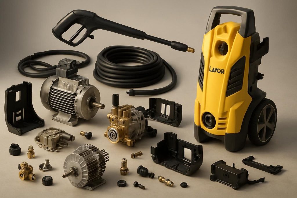 Découvrez la vue éclatée détaillée du nettoyeur haute pression Lavor 160 pour faciliter son entretien et ses réparations.